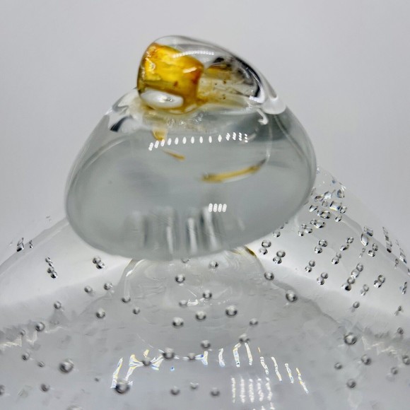 Rare Hand Blown Bubble Abstract Art Glass Clear and Gold Decor 7” - Picture 4 of 5